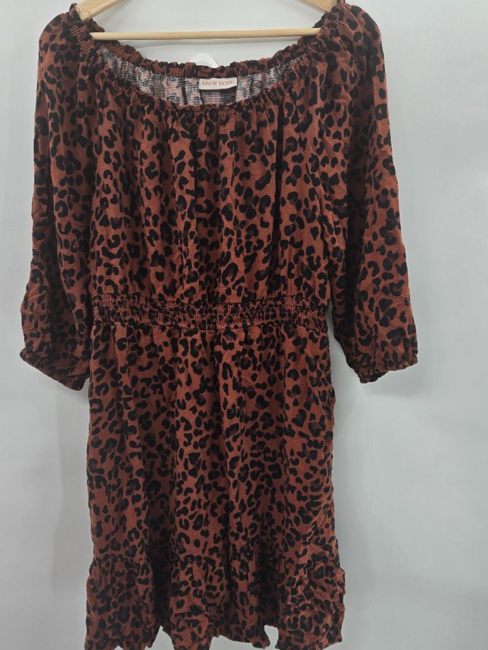 Knox Rose Brown Animal Print Off Shoulder Mini Dress Estimated Size XL